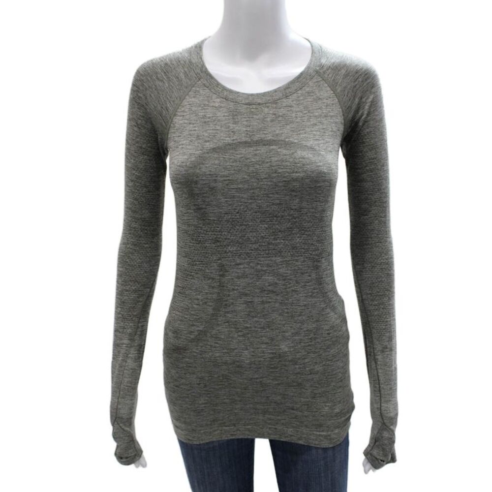 Lululemon Womens Textured Crew Neck Long Sleeve Active Top Heather Gray Size 4
